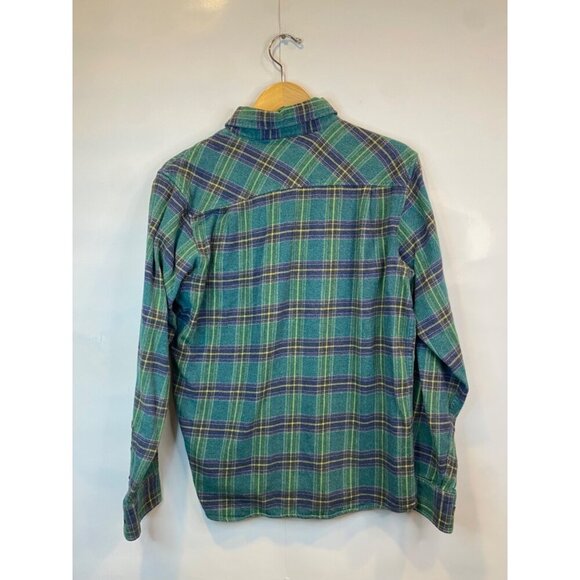 Fayettechill Green Blue Button Front Flannel Shacket Pockets Men's Medium - Picture 4 of 5